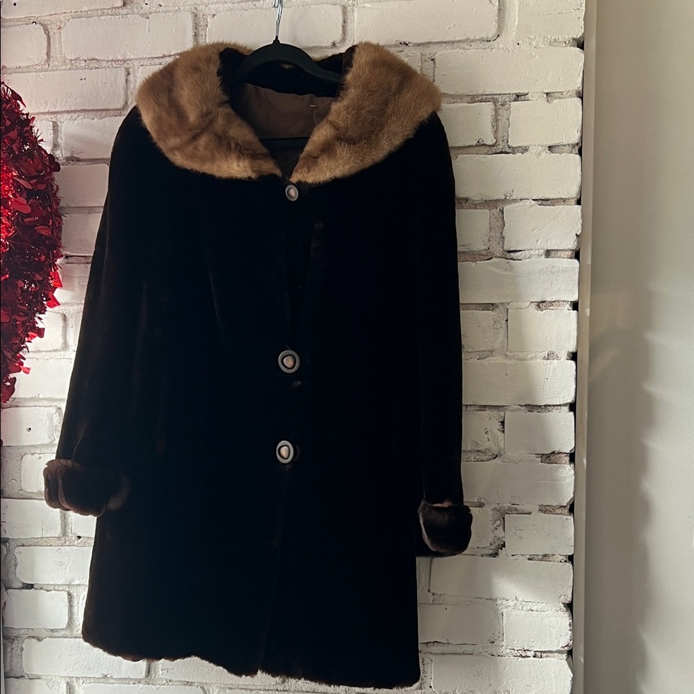 Vintage Black Coat with Brown Fur Collar